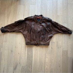 Vintage Brown Leather Fringe Jacket Size Medium